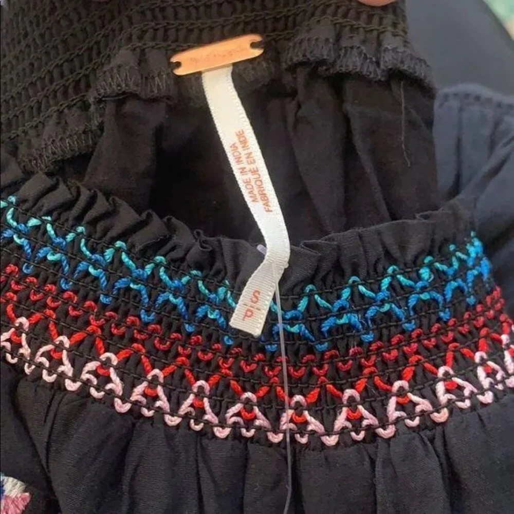Free People Sunbeams Minidress Size Small Black Floral Embroidered Boho New